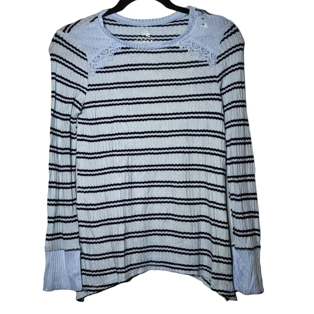 Justice Girl Striped Waffle Knit Long Sleeve Top Size 14 Fall School Thermal NWT